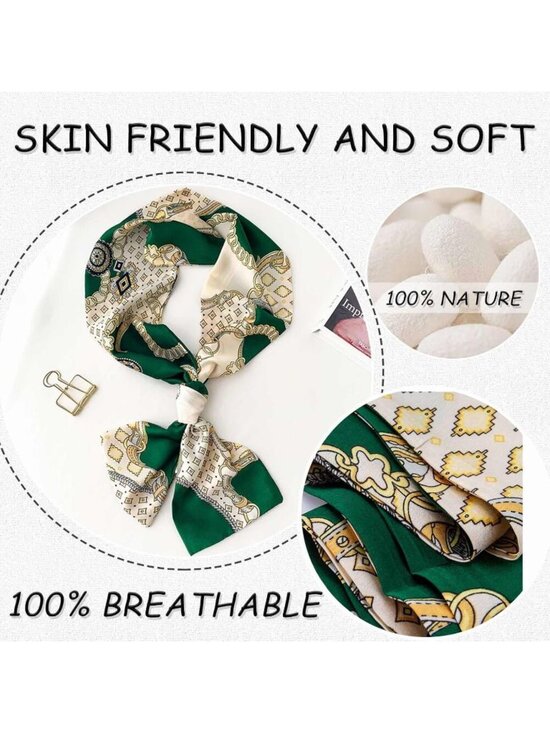 ALAZA Green Plaid Check Chiffon Silk Long Scarf Shawl Wrap  Women\'s Green Beige Plaid Stylish Satin Headscarf Wrap Lightweight Scarves Scarf